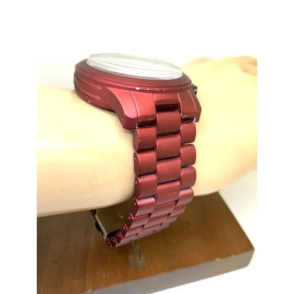 Michael Kors Mens Watch MK9148 Runway Quartz Black Dial Red Stainless Steel 45mm